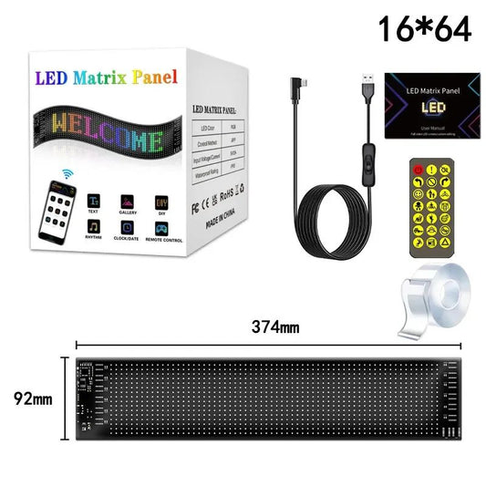 🌟LED Matrix Car Panel – App Controlled RGB Light 💡✨