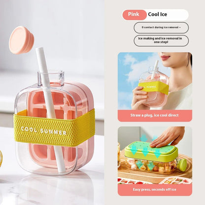 🧊No-Spill Silicone Ice Tray with Lid & Straw🥶❄️